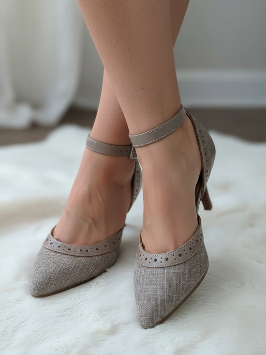 Nine West Shoes - Women's Taupe Ankle-Strap Pointed Toe Heels NWOT
